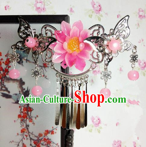 Traditional Chinese Ancient Classical Hair Accessories Princess Peach Pink Flower Hair Comb Tassel Step Shake Hairpins for Women