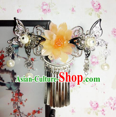Traditional Chinese Ancient Classical Hair Accessories Princess Yellow Flower Hair Comb Tassel Step Shake Hairpins for Women