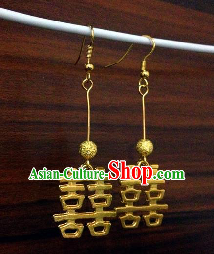 Traditional Handmade Chinese Ancient Classical Accessories Bride Wedding Xiuhe Suit Golden Earrings for Women