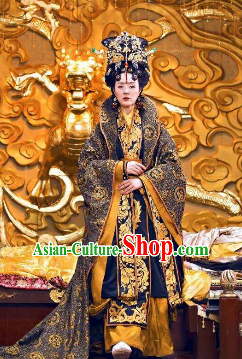 Traditional Chinese Southern and Northern Dynasties Empress Dowager Costume, Chinese Ancient Queen Mother Embroidered Tailing Clothing for Women