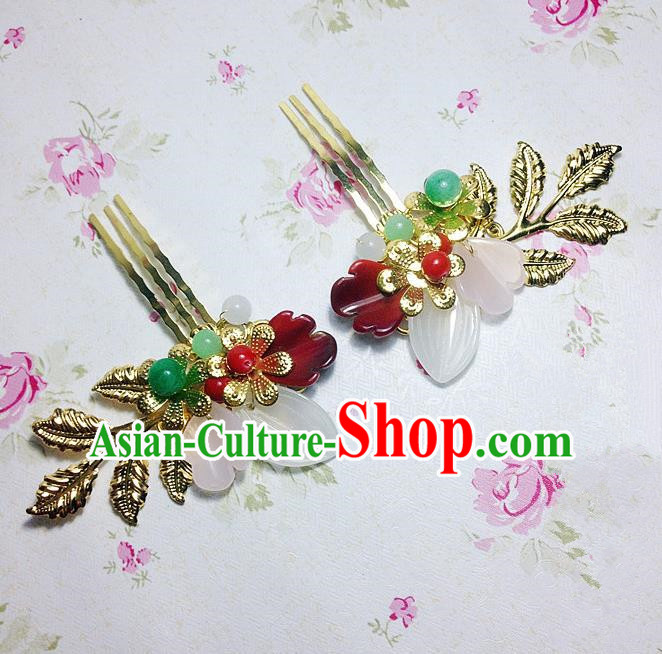 Traditional Chinese Ancient Classical Hair Accessories Hanfu Golden Leaf Hair Comb Step Shake Bride Hairpins for Women