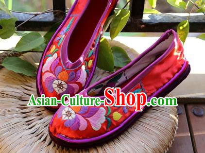 Asian Chinese Traditional Shoes Red Embroidered Shoes, China Peking Opera Handmade Embroidery Shoe Hanfu Princess Shoes for Women