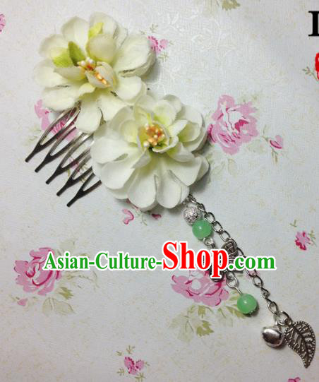 Traditional Chinese Ancient Classical Hair Accessories Hanfu Green Flowers Hair Comb Bride Butterfly Tassel Hairpins for Women