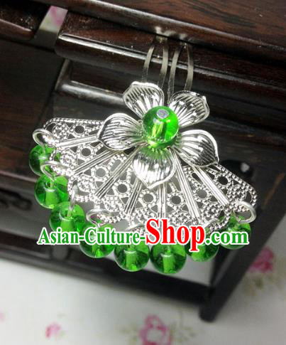 Traditional Chinese Ancient Classical Hair Accessories Hanfu Green Beads Tassel Hair Clip Bride Hairpins for Women
