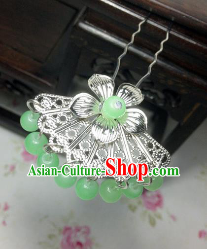 Traditional Chinese Ancient Classical Hair Accessories Hanfu Light Green Beads Tassel Hair Clip Bride Hairpins for Women
