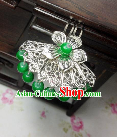 Traditional Chinese Ancient Classical Hair Accessories Hanfu Deep Green Beads Tassel Hair Clip Bride Hairpins for Women