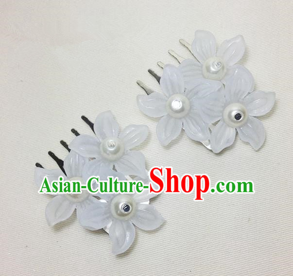 Traditional Chinese Ancient Classical Hair Accessories Hanfu White Flowers Hair Comb Bride Hairpins for Women
