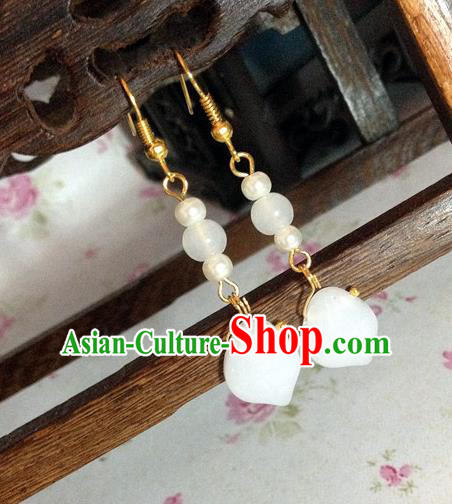 Traditional Handmade Chinese Ancient Classical Accessories Bride Hanfu White Beads Tassel Earrings for Women