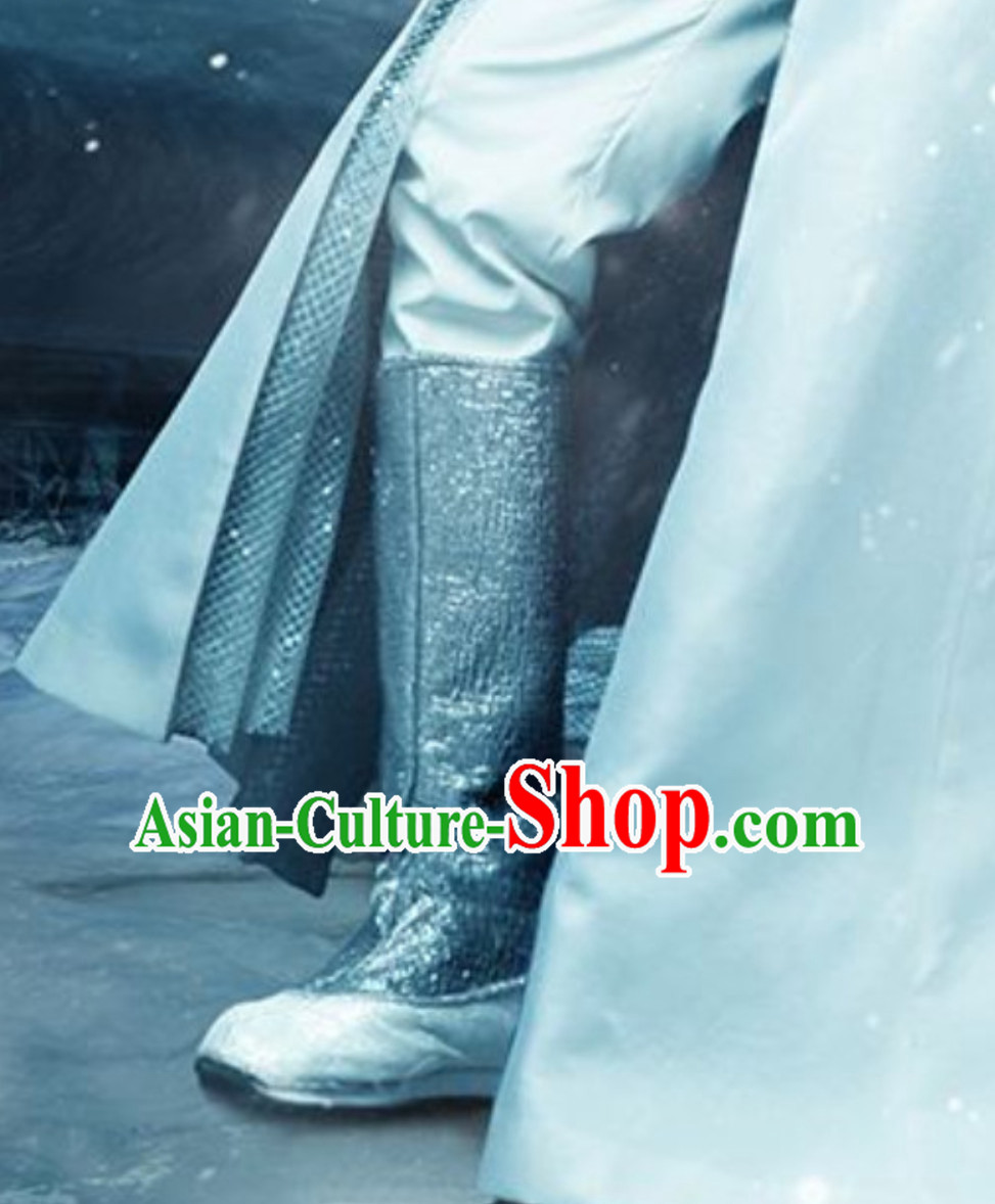 Handmade Ice Fantasy Matching Prince Silver Boots for Men