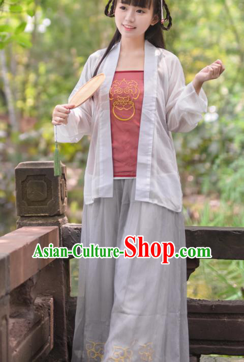 Asian China Song Dynasty Young Lady Costume Blouse and Pants, Traditional Ancient Chinese Princess Hanfu Embroidered Clothing for Women