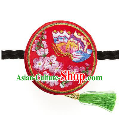 Traditional Korean Hair Accessories Embroidered Butterfly Red Hair Clasp, Asian Korean Fashion Headwear Headband for Kids