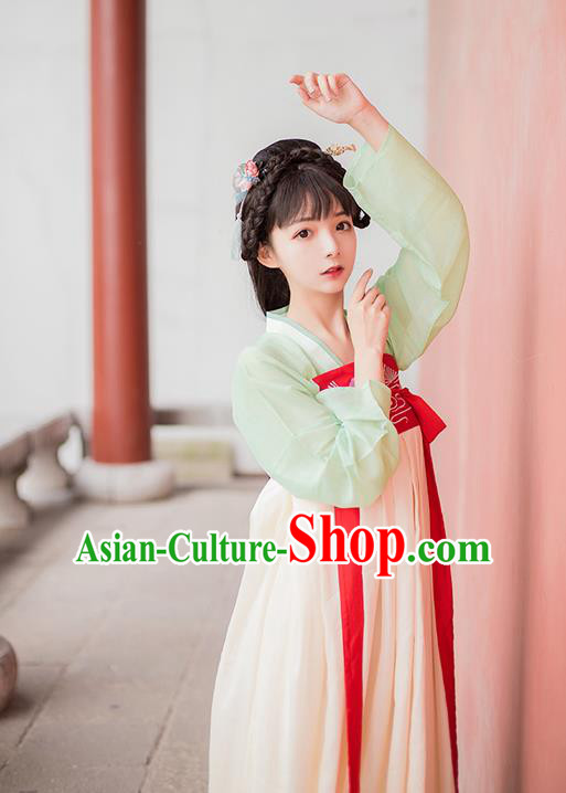 Asian China Tang Dynasty Princess Slip Skirt Costume, Traditional Ancient Chinese Young Lady Embroidered Hanfu Clothing for Women