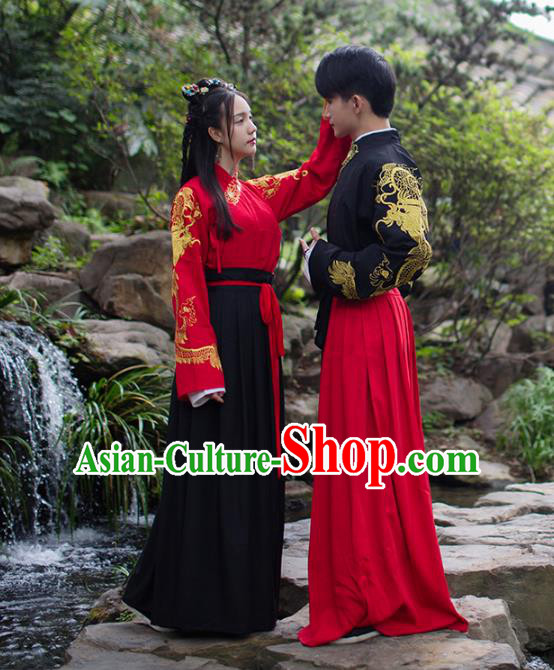 Asian China Ming Dynasty Costume Complete Set, Traditional Ancient Chinese Swordsman Hanfu Embroidered Clothing for Women for Men