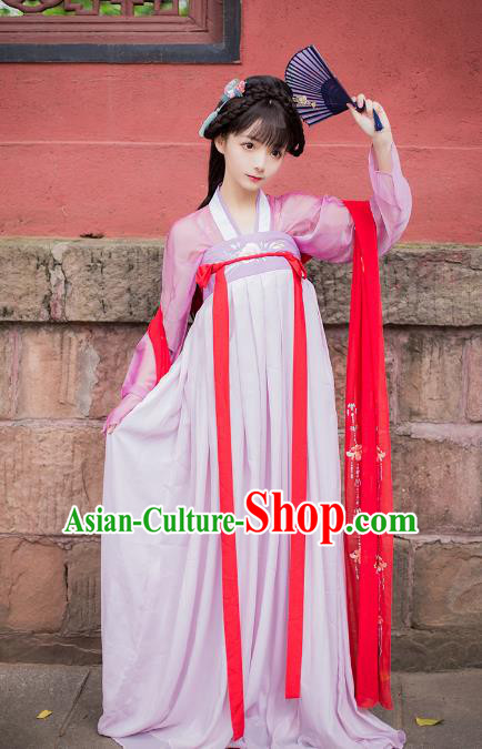 Asian China Tang Dynasty Princess Costume, Traditional Ancient Chinese Palace Lady Embroidered Hanfu Slip Skirt Clothing for Women