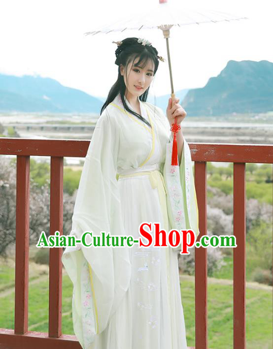 Asian China Han Dynasty Princess Costume Blouse and Skirt, Traditional Ancient Chinese Palace Lady Hanfu Embroidered Clothing for Women