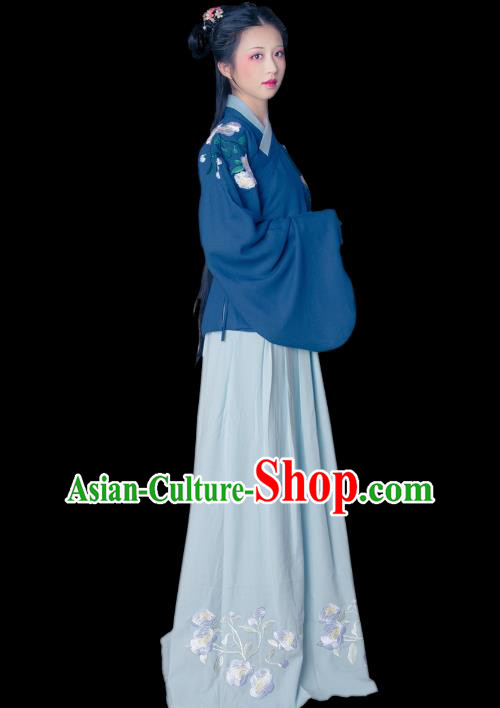Asian China Ming Dynasty Princess Costume Embroidered Blouse and Skirt, Traditional Ancient Chinese Young Lady Hanfu Clothing for Women
