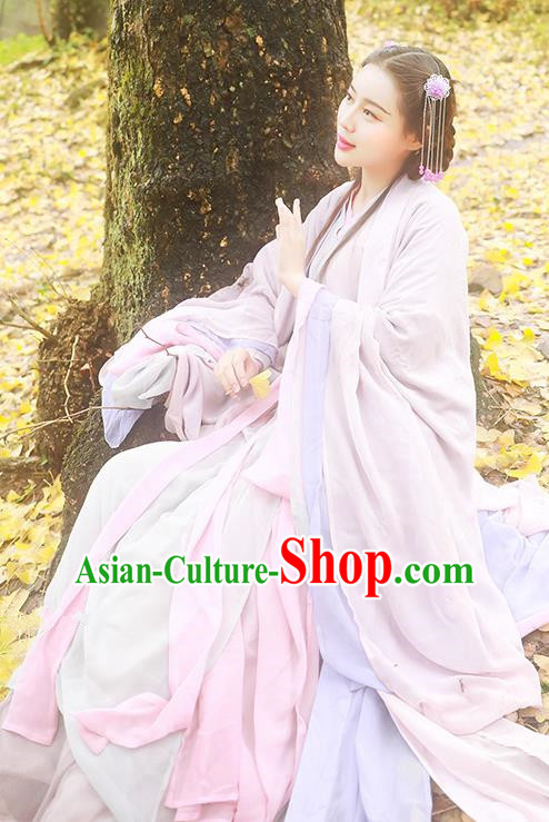 Asian China Jin Dynasty Imperial Princess Costume, Traditional Ancient Chinese Palace Lady Hanfu Embroidered Clothing for Women