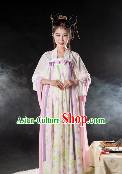 Asian China Tang Dynasty Imperial Consort Costume, Traditional Ancient Chinese Princess Hanfu Embroidered Clothing for Women