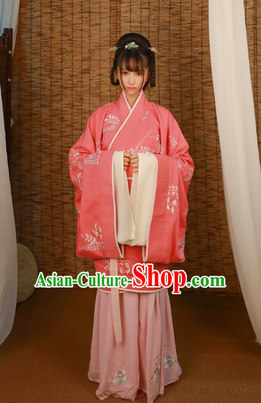 Asian China Han Dynasty Imperial Princess Costume, Traditional Ancient Chinese Hanfu Embroidered Curve Bottom Clothing for Women