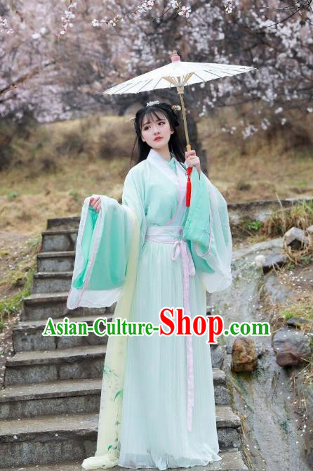 Asian China Jin Dynasty Imperial Princess Costume Blouse and Skirt, Traditional Ancient Chinese Hanfu Embroidered Clothing for Women
