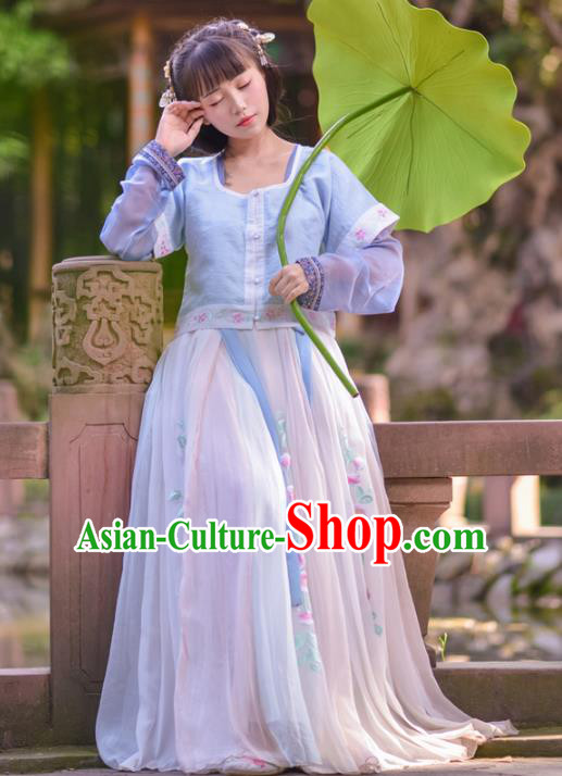 Asian China Tang Dynasty Princess Costume, Traditional Ancient Chinese Palace Lady Hanfu Embroidered Clothing for Women