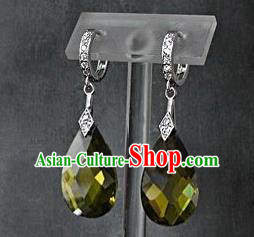 Traditional Korean Accessories Asian Korean Fashion Wedding Green Crystal Earrings for Women