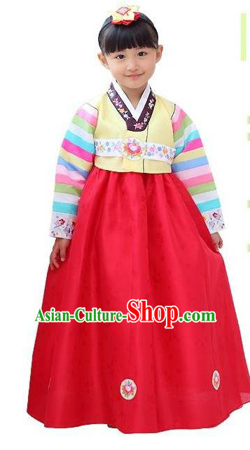 Traditional Korean National Girls Handmade Court Embroidered Clothing, Asian Korean Apparel Hanbok Embroidery Yellow Blouse Costume for Kids