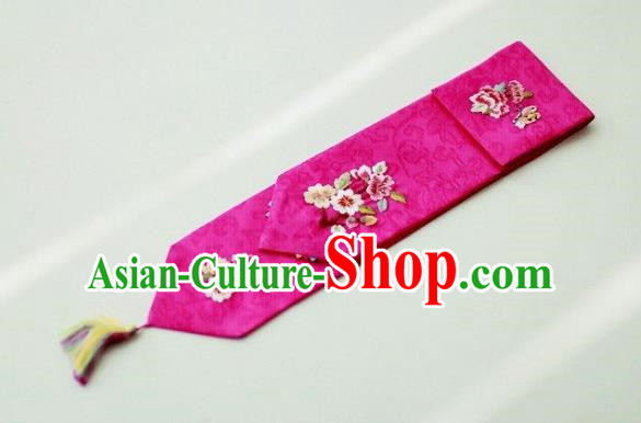 Traditional Korean Hair Accessories Embroidered Flowers Purple Hair Ribbon, Asian Korean Fashion Wedding Headband for Kids