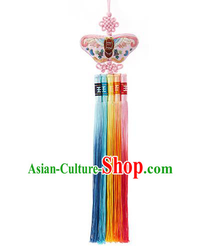 Traditional Korean Accessories Embroidered Butterfly Waist Pendant, Asian Korean Fashion Wedding Tassel Waist Decorations for Women