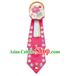 Traditional Korean Hair Accessories Bride Pink Embroidered Hair Ribbons, Asian Korean Fashion Wedding Headband Headwear for Kids