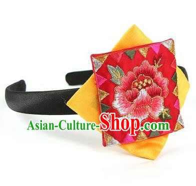 Traditional Korean Hair Accessories Embroidered Hair Clasp, Asian Korean Fashion Wedding Yellow Headband for Kids