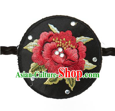 Traditional Korean Hair Accessories Embroidered Black Round Hair Clasp, Asian Korean Fashion Wedding Headband for Kids