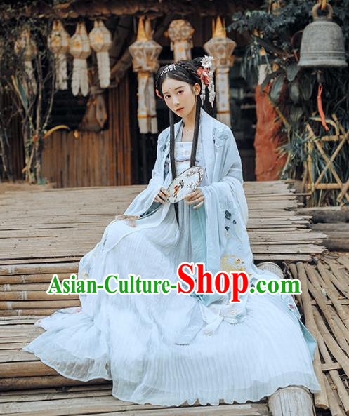Asian China Tang Dynasty Palace Lady Fairy Dance Costume, Traditional Ancient Chinese Imperial Princess Hanfu Embroidered Clothing for Women