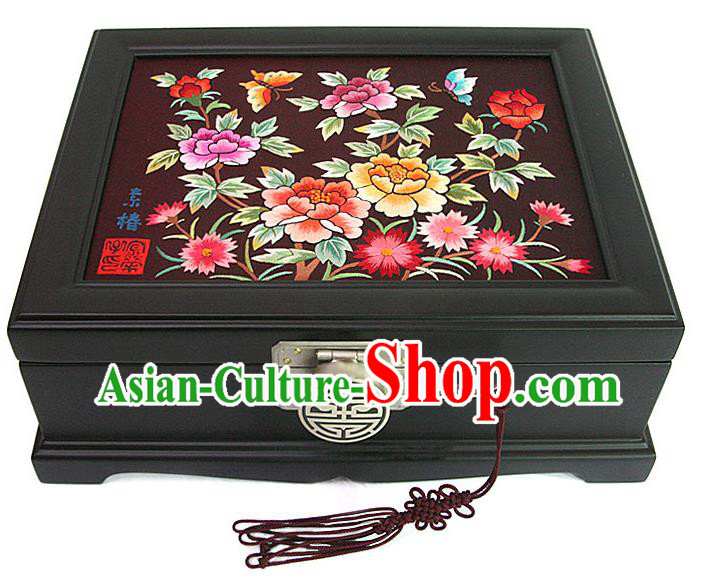 Traditional Korean Craft Hand Embroidery Cosmetic Container Dowry Box, Asian Korean Wedding Jewellery Case for Women