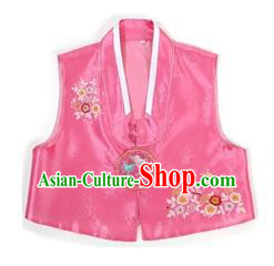 Traditional Korean Handmade Hanbok Pink Embroidered Vest, Asian Korean Apparel Hanbok Embroidery Bride Waistcoat for Girls