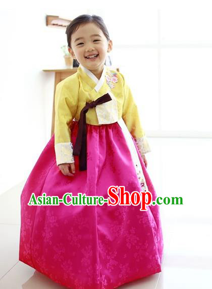Traditional Korean Handmade Embroidered Formal Occasions Rosy Dress Costume, Asian Korean Apparel Hanbok Clothing for Girls