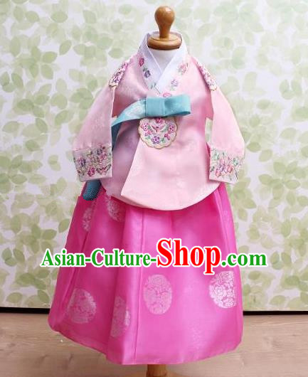 Traditional Korean Handmade Embroidered Formal Occasions Pink Costume, Asian Korean Apparel Hanbok Dress Clothing for Girls