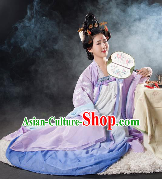 Asian China Tang Dynasty Palace Lady Embroidered Costume, Traditional Ancient Chinese Imperial Concubine Hanfu Clothing for Women