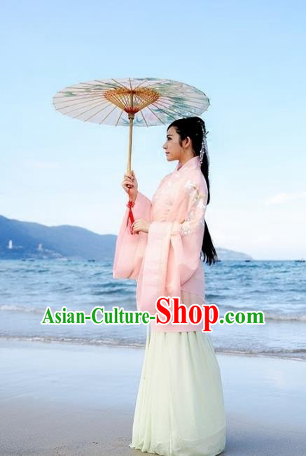 Asian China Han Dynasty Palace Lady Embroidered Costume, Traditional Chinese Ancient Hanfu Curve Bottom Princess Clothing for Women