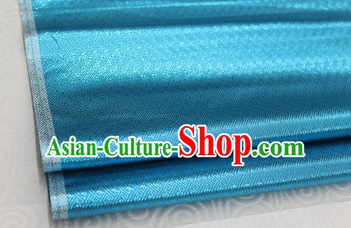Chinese Traditional Royal Palace Pattern Mongolian Robe Lake Blue Brocade Fabric, Chinese Ancient Emperor Costume Drapery Hanfu Tang Suit Material