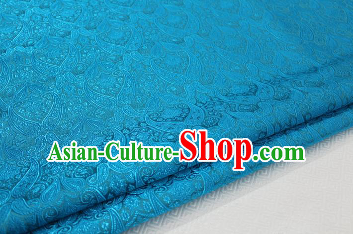 Chinese Traditional Royal Palace Pattern Mongolian Robe Lake Blue Brocade Cheongsam Fabric, Chinese Ancient Costume Drapery Hanfu Tang Suit Material
