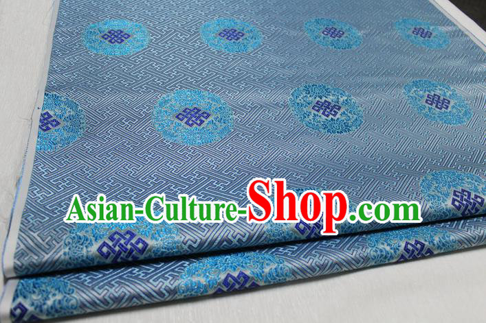 Chinese Traditional Royal Palace Pattern Mongolian Robe Light Blue Tapestry Cheongsam Fabric, Chinese Ancient Costume Satin Hanfu Tang Suit Material