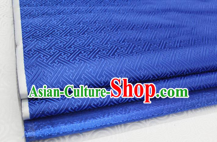 Chinese Traditional Royal Palace Pattern Mongolian Robe Deep Blue Brocade Fabric, Chinese Ancient Costume Satin Hanfu Tang Suit Material