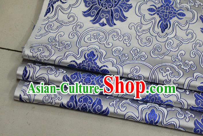 Chinese Traditional Royal Palace Rich Flowers Pattern White Brocade Cheongsam Fabric, Chinese Ancient Costume Satin Hanfu Tang Suit Material