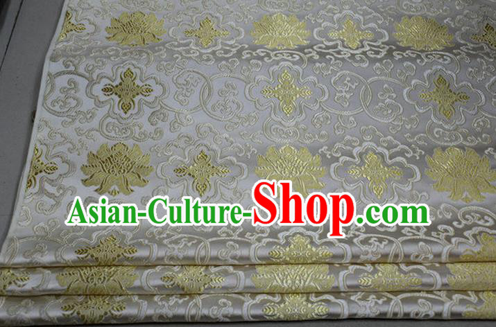 Chinese Traditional Royal Palace Golden Rich Flowers Pattern White Brocade Cheongsam Fabric, Chinese Ancient Costume Satin Hanfu Tang Suit Material