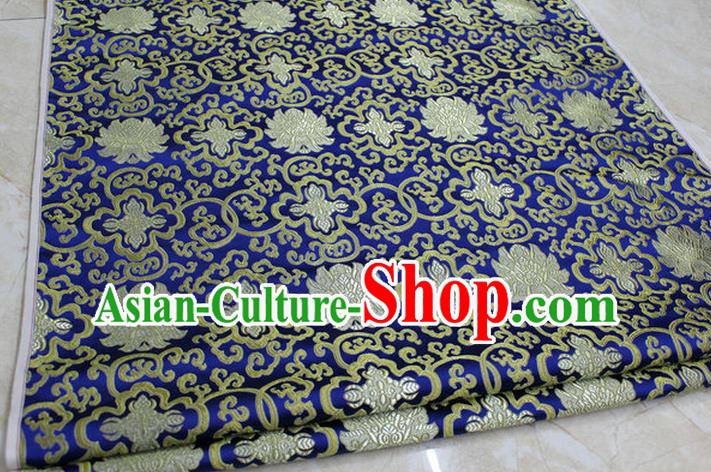 Chinese Traditional Royal Palace Golden Rich Flowers Pattern Royalblue Brocade Cheongsam Fabric, Chinese Ancient Costume Satin Hanfu Tang Suit Material