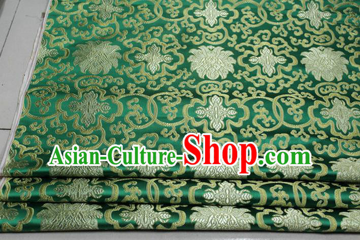 Chinese Traditional Royal Palace Rich Flowers Pattern Green Brocade Cheongsam Fabric, Chinese Ancient Costume Satin Hanfu Tang Suit Material