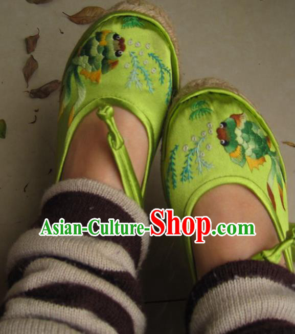 Traditional Chinese Ancient Princess Shoes Green Cloth Embroidered Shoes, China Handmade Embroidery Hanfu Shoes for Women