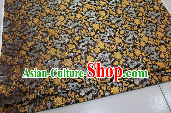 Chinese Traditional Royal Palace Dragons Pattern Tang Suit Brown Brocade Fabric, Chinese Ancient Costume Satin Hanfu Mongolian Robe Material