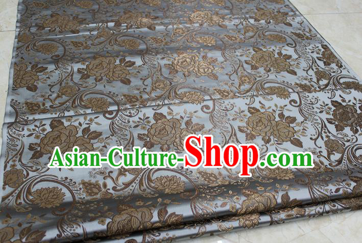 Chinese Traditional Royal Palace Rose Pattern Grey Brocade Mongolian Robe Fabric, Chinese Ancient Costume Satin Hanfu Tang Suit Material
